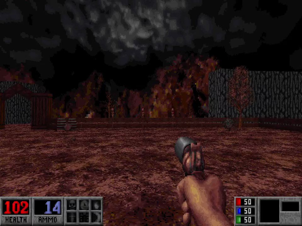 Made the timing more snappy on this encounter for Blood's Death Wish expansion. I like making the explosion slightly larger for every big update.🤫
#screenshotsaturday #leveldesign #blood #FPS #boomershooter #retroFPS #buildengine #retrogaming https://t.co/UGsQFPeG4g