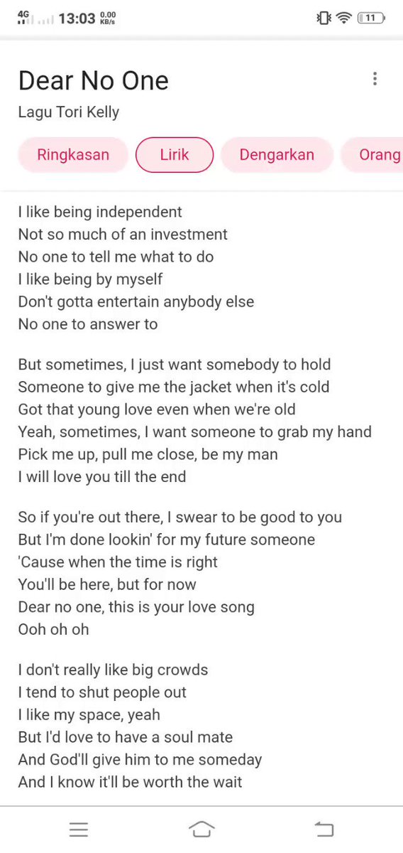 #untuksayasimpan

Tori Kelly - Dear No one https://t.co/YValWnFxTl