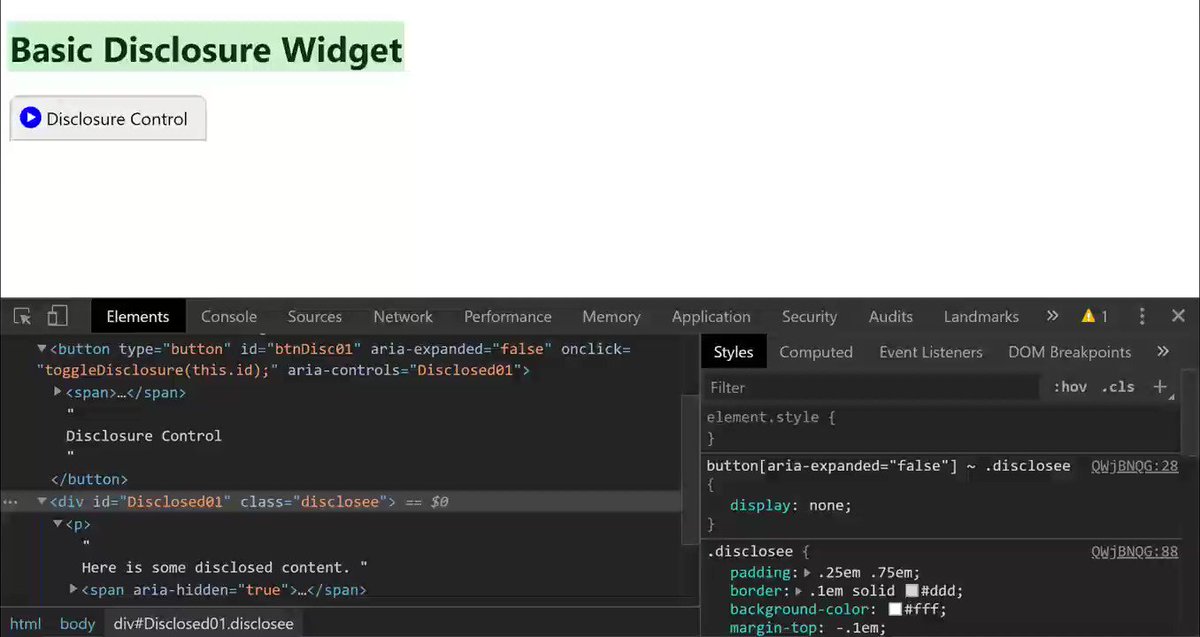 Adrian Roselli (parody) 🗯 on Twitter: "Minus script, an accessible disclosure widget can fit in a tweet: <button type="button" id="B1" aria-expanded="false" aria-controls="D1"> Trigger </button> <div id="D1"> Content </div> ... Adrian Roselli (parody) 🗯 on Twitter: "Minus script, an accessible disclosure widget can fit in a tweet: <button type="button" id="B1" aria-expanded="false" aria-controls="D1"> Trigger </button> <div id="D1"> Content </div> ...