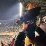 ライオンキングの音楽に合わせて愛犬を掲げる野球の観客!