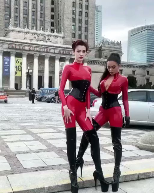 Play video: Preview of: Two Catsuit Superheroines take over Warsaw! Rubberdom Poland  LatexVideo EvilWoman amp ladyperse