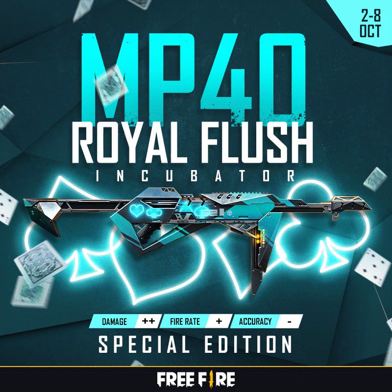 Free Fire India Official on X: Survivors! We have big news for you! 😳 One  of the best MP40 gun skins, the Royal Flush MP40, is back!! 💥 Head to the  incubator