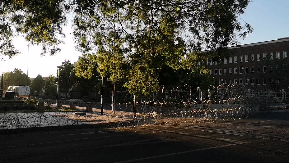 The  High Court in BFN is cordoned off with barbed wire ahead of the 255-million rand asbestos pre-trial hearing. Roads at the precinct of the court are closed. There is also heavy police and SANDF members outside the court.
#sabcnews
#asbestos https://t.co/SCtSFY6Qka