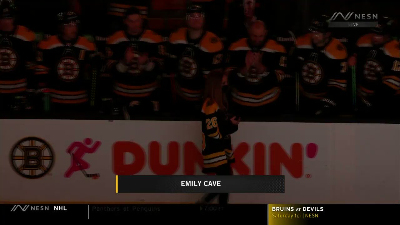 Emily Cave drops puck at Bruins-Oilers game to honor late husband