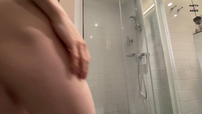 Aiden's cock started to grow when he saw naked Matty joined the shower. We couldn't just stay there under