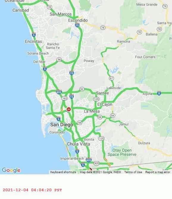 San Diego Traffic Map World Traffic Maps On Twitter: "World Traffic Map Animation Timelapse Of San  Diego Traffic 2021-Dec-04 From 4Am To 10Am. What Traffic Map Do You Want To  See? #Googlemaps #Sandiego #Traffic #Patterns #Livetraffic #