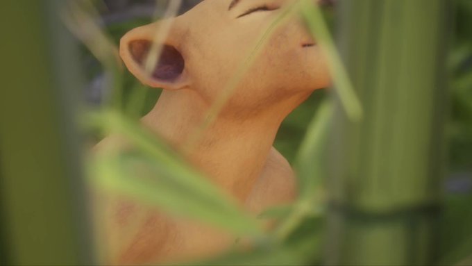 A lioness and a cheetah girl make love by a waterfall.
Lioness gets so pleasured while having to pee