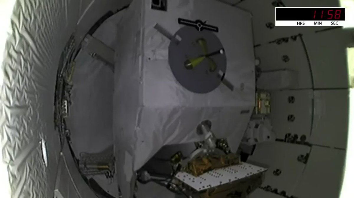 Dragon separation. SpaceX’s automated supply freighter has deployed from the Falcon 9 rocket’s upper stage to begin the 24th Dragon cargo flight to the International Space Station.

Docking at the station is set for early Wednesday.

https://t.co/y704cncsdn https://t.co/sBx3Tz0o5Y