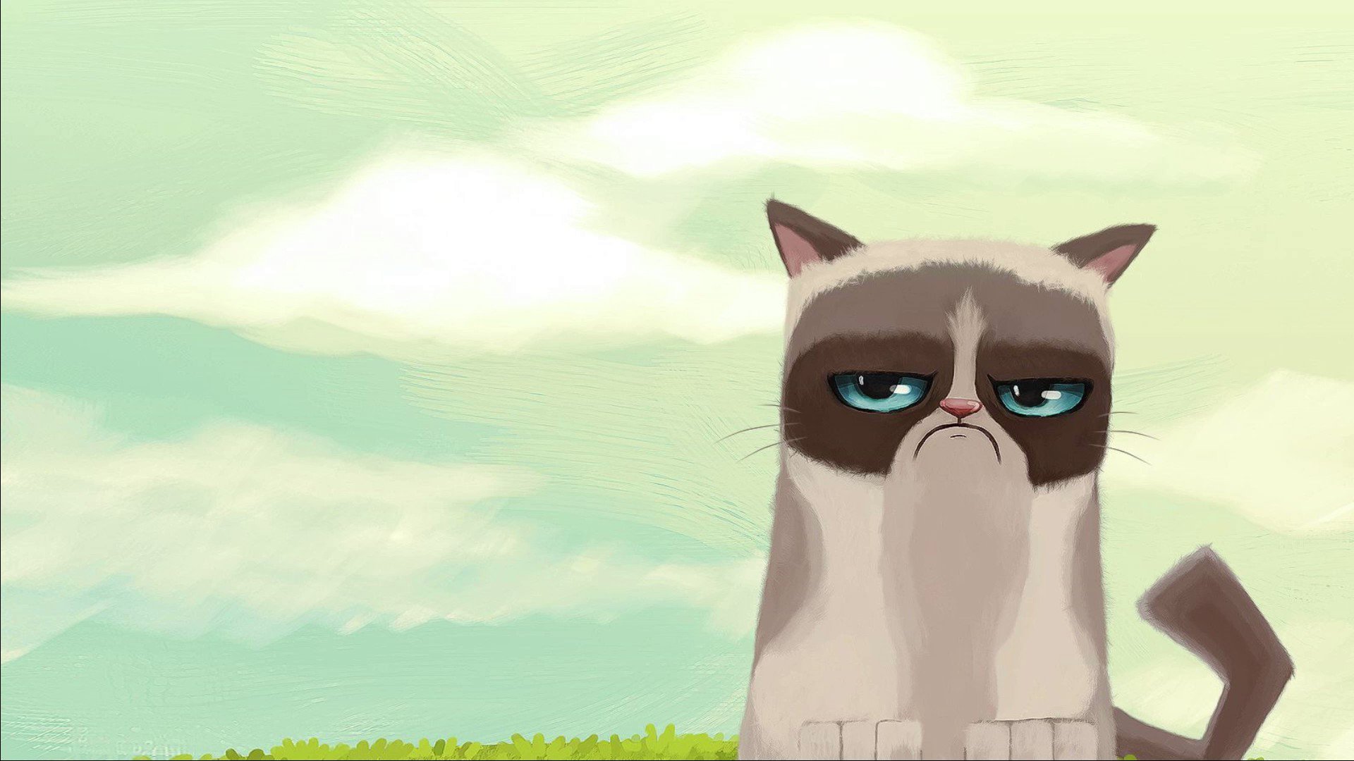 Grumpy Cat holding an Umbrella