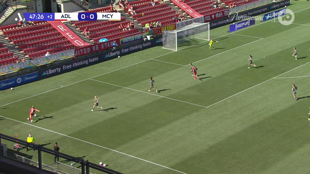 .@AdelaideUnited went inches from finding the opener on the stroke of half time 🤏 

Melissa Barbieri with this tremendous save to keep scores level 🙌

Follow LIVE:  #WeAreALeagues @LibFinancial