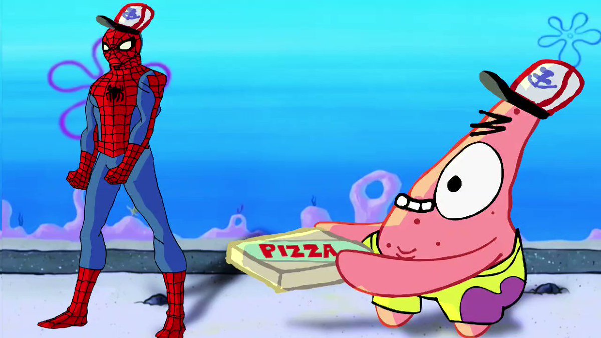 Krusty Krab Pizza Nutella but Patrick chasing Spiderman @SpongeBob