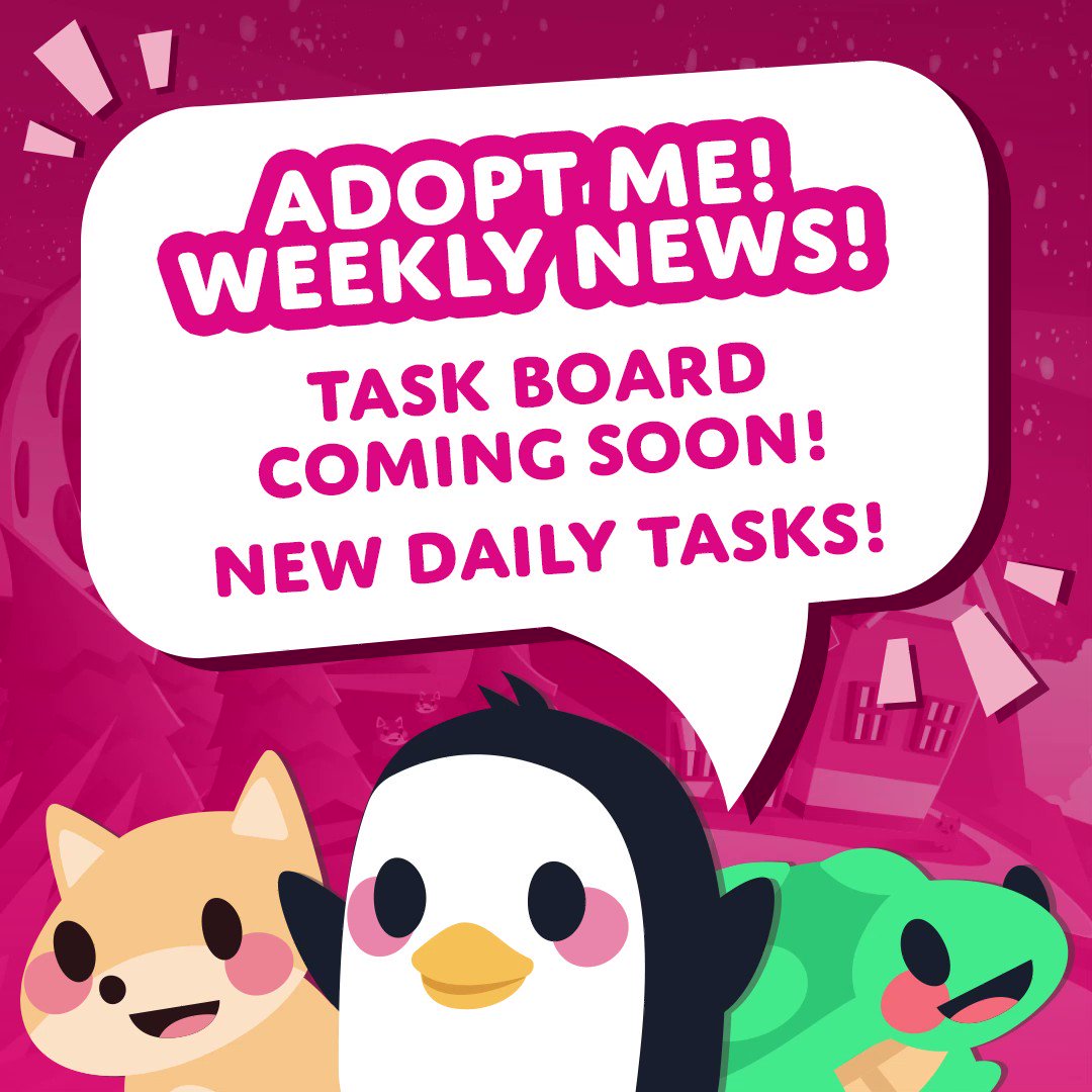 Adopt Me! on X: 📋 Taskboard update! 📋 ✓ Complete new daily tasks for  rewards! 🌈 Exclusive pet and item rewards for completing difficult tasks!  🤠 Play to unlock different tasks! More