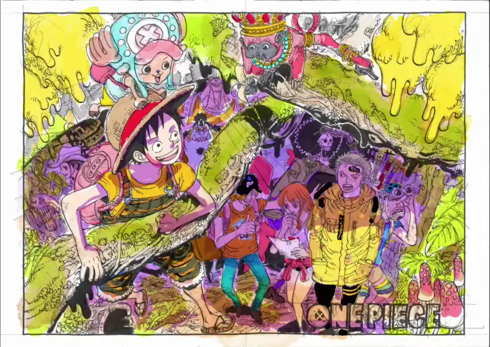 One Piece スタッフ 公式 Official 明日はwj10号発売日 One Pieceは表紙 Amp 巻頭 カラーで登場です 今回も巻頭カラーの制作過程動画をお届け 尾田さんはこの動画のようにデジタルであたりをつけて この後 紙とペンのアナログ作画で完成されます