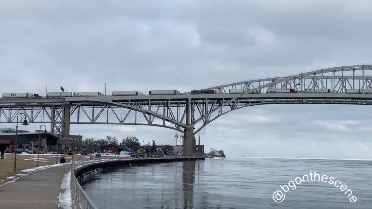 ALERT DEVELOPING: Freedom Trucker Convoy Gathers on US Side of Border Under Blue Water Bridge in Port Huron, Michigan 8C04dJIAPkQIi-Yv