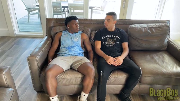 Moments after meeting, #Zander & #Zeke are seated on the couch, getting to know one another. Zeke's dick