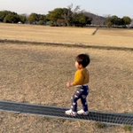 先に走っていったお兄ちゃんが待っていることに気づいた１歳児。思わず微笑んでしまう光景です♪　