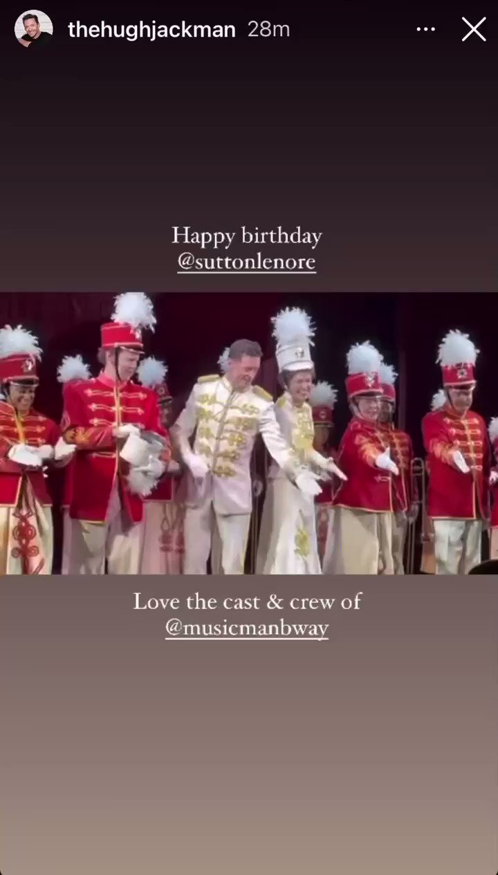 Instagram Stories posted by Hugh Jackman on March 18, 2022. Happy Birthday, Sutton Foster! 