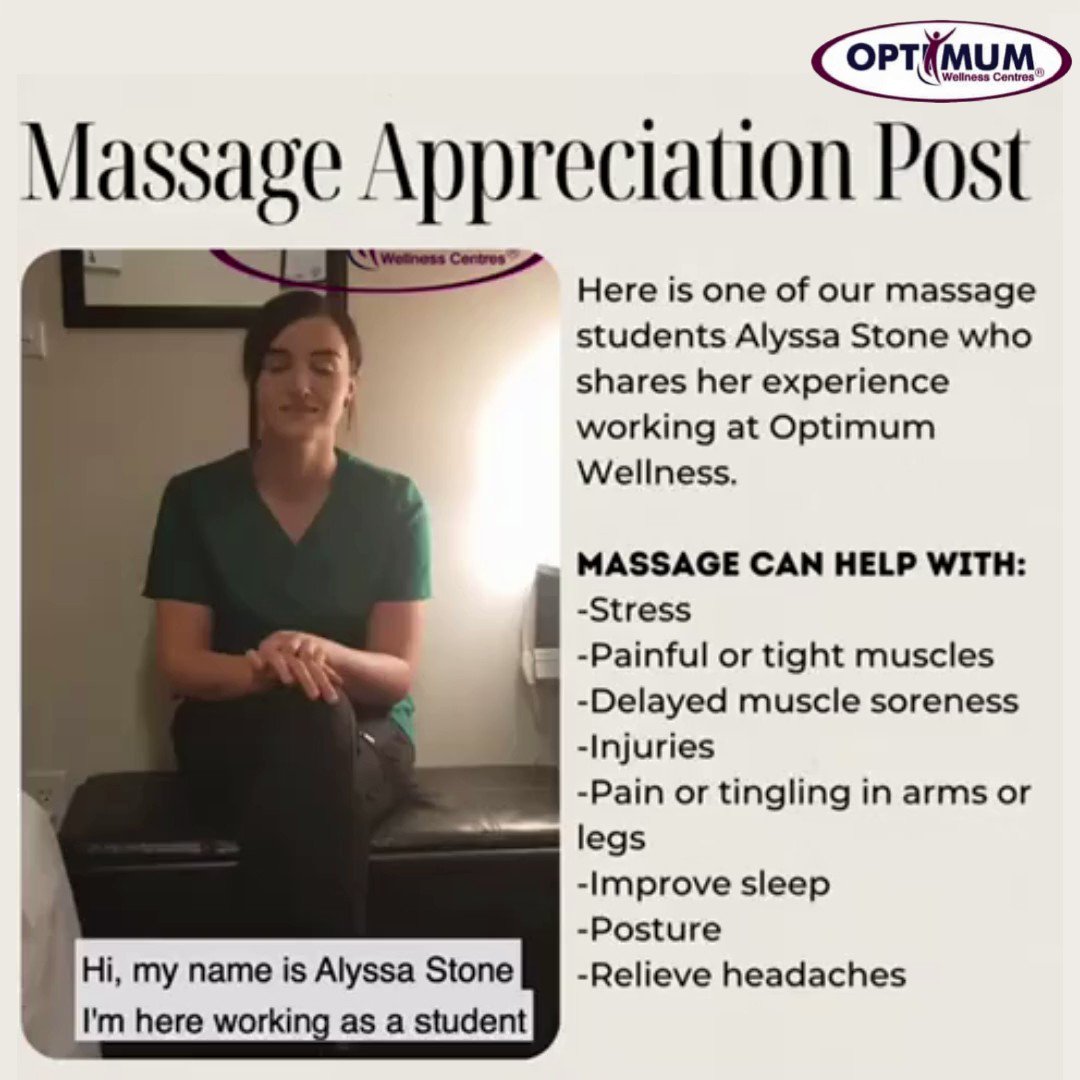 At Optimum Wellness Centres, we believe in growing as a team and supporting our fellow workers. Our massage student, Alyssa Stone, shares some bites on her journey so far with her colleagues. https://t.co/DWrEiVk4pf