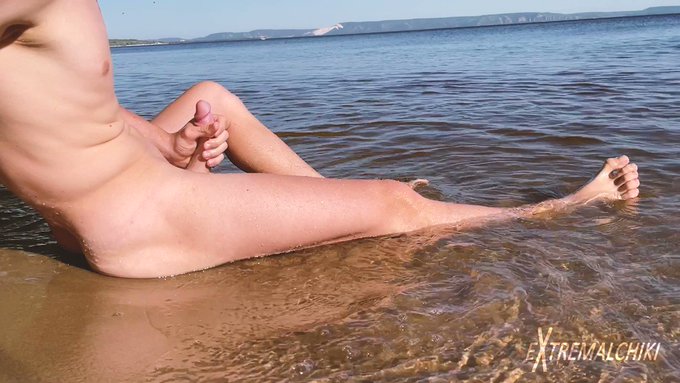 He is cute and horny twink, cum for you on the public beach #gay #outdoor #fun #public #beach #twink