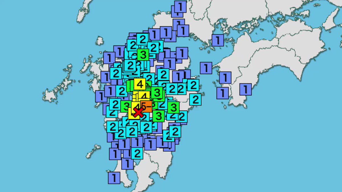 【熊本県で最大震度5弱 #山口県 は震度1を観測】気象庁によりますと、26日21時44分頃、熊本県で最大震度5弱を観測する地震発生。震源地は熊本県熊本地方、M4.7。津波の心配なし。山口県は #震度1 を観測しています。気象庁地震情報→ #地震 #震度5弱 #jishin #earthquake 