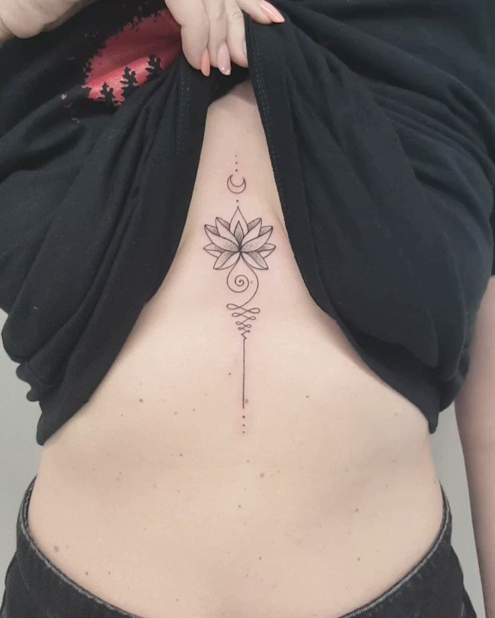 Small unalome lotus temporary tattoo, get it here ▻