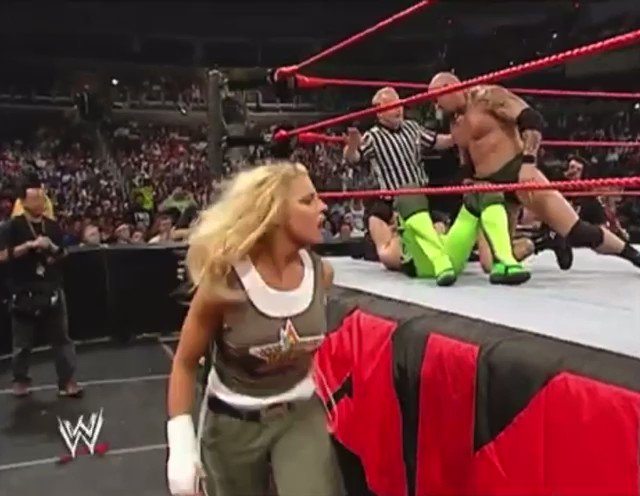 #OnThisDay in 2004, Stacy Keibler got a ‘handful’ of what happens when you piss off Trish Stratus #HeelTrish https://t.co/PPDkUzmD64