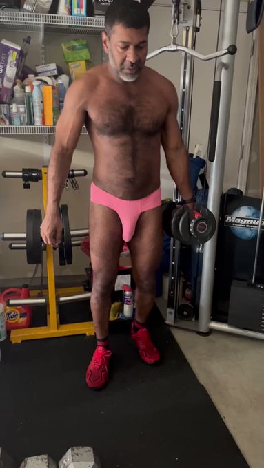 Happy Friday - Workout in Pink #JJMalibu Briefs #Workout #Glutes #LegDay #FitGay #GayIndian #BigDick