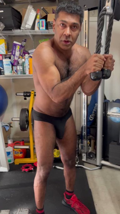 Biceps,Triceps,Shoulder Workout in #JJMalibu black briefs #Workout   #Shoulder #FitGay #GayLife #GayIndian