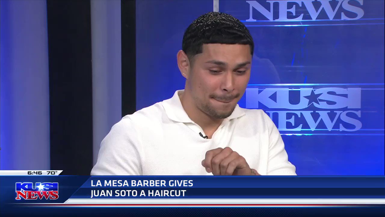 KUSI News on X: Juan Soto was looking sharp for his Padres debut last week  thanks to La Mesa barber, Christian Garcia! Garcia was called up by the  Padres management to give