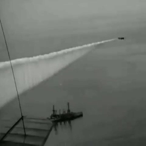 This is Pre-WWII footage of a smoke curtain, used to hide ships during a naval battle, being deployed. 