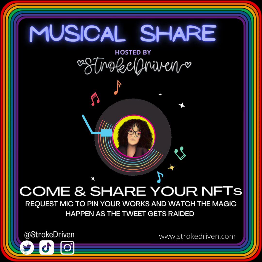 🌈🐰🕳💎 #NFTCommunity Be on the look out for  🅜🅤🅢🅘🅒🅐🅛 🅢🅗🅐🅡🅔🅢 @TwitterSpaces, where you can come in, request the 🎙 to 📌 your #NFTs for #Retweet’s and making connections with others in the #web3Community  while listening to music. #SpacesHost 