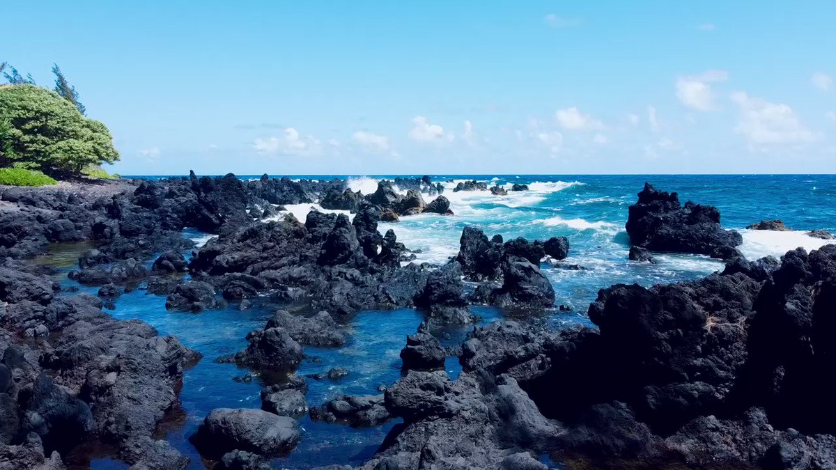 【マウイ島で見つけた素晴らしい景色②】Keanae Peninsula地形が複雑で何が他方向で飛沫を上げてて綺麗でした。ドローンで撮影したんですがこの撮影直後に水没して、これが彼の遺作となりました😭 
