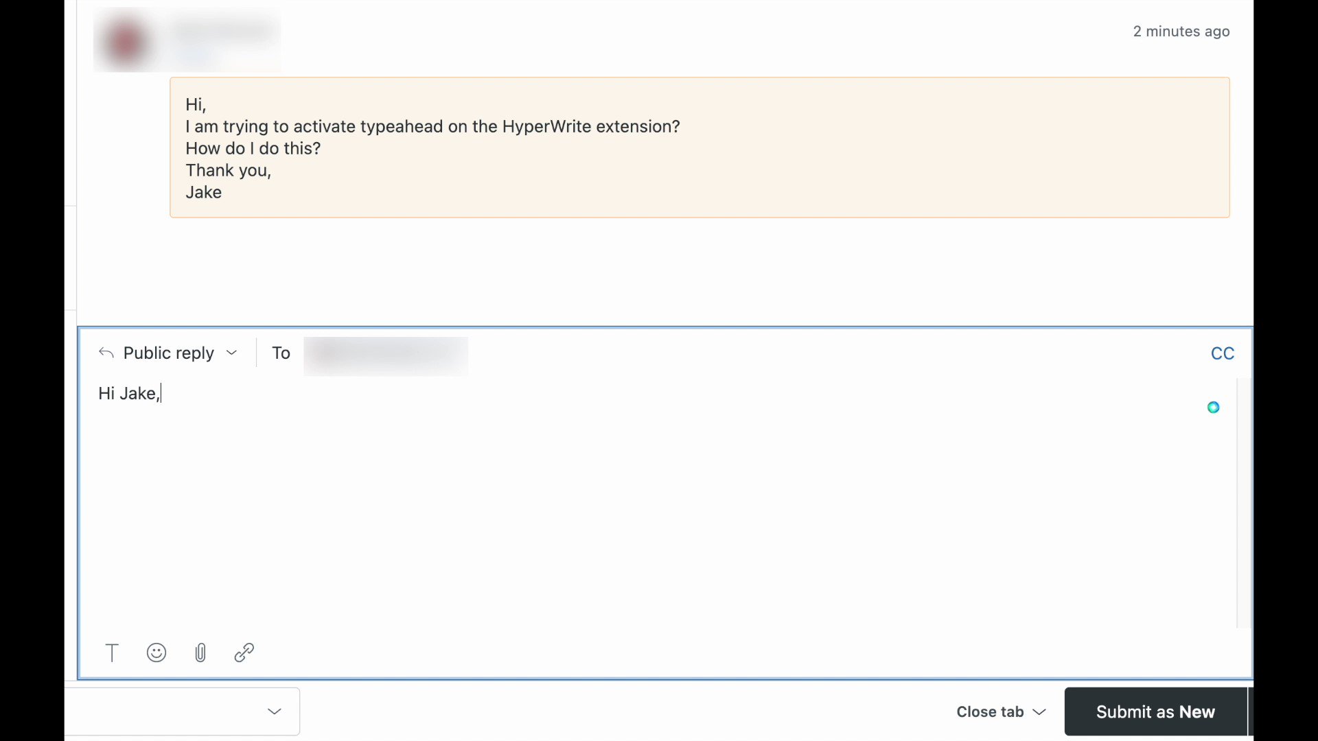 Matt shumer on twitter hyperwrite typeahead already works in zendesk