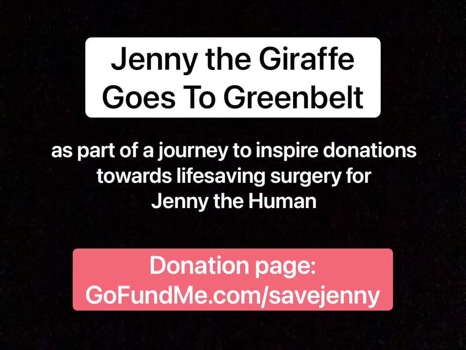 #JourneyOfJennyTheGiraffe: a journey to inspire donations towards lifesaving surgery for Jenny the Human (@Stroopwaffle)

Donation page: https://t.co/Y7s6Z8jVTz 

Video: Jenny the Giraffe Goes To @greenbelt with @flyinggirlsarah: https://t.co/G9bU4Bo9DY