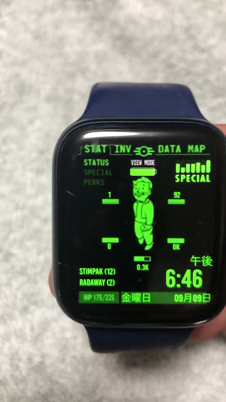 Marica Fallout Applewatch Pipboy 話題になってた小型pip Boy 私もやってみたー 可愛い Vault Boyがずっと歩いてる 腕が細すぎてこの44mmは似合わないけど 目が悪いから なんでも大きいのが好き T Co N1vugo56w7 Twitter