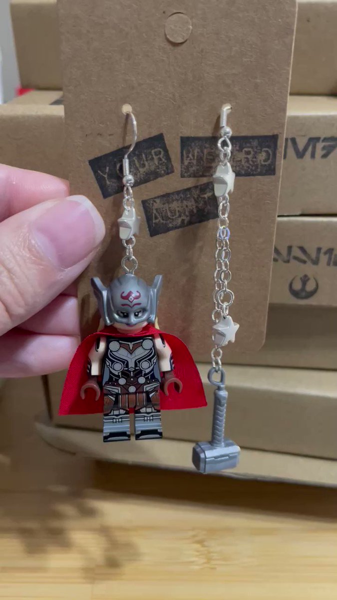 I made these as a custom for someone, but now I kind of want to make a ton of these asymmetrical Mighty Thor earrings. What do y’all think? https://t.co/AQs67r5YiD
