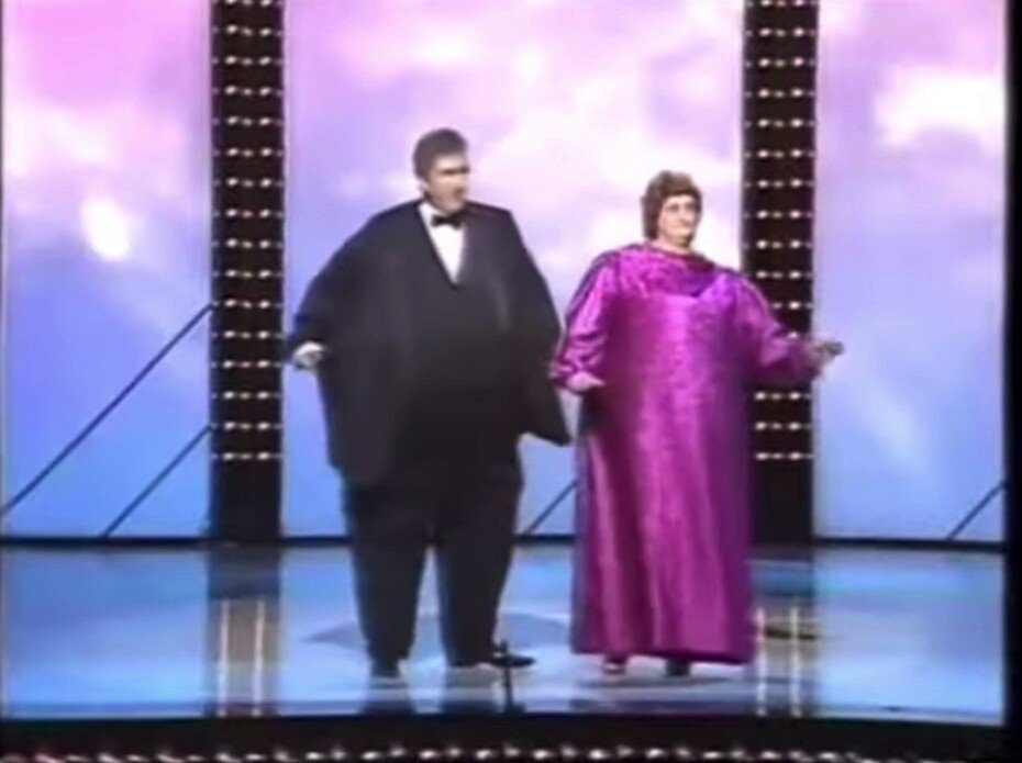 Happy 75th Birthday to funnyman Russ Abbot! Here\s he being funny in a fat suit singing with Bella Emberg! 