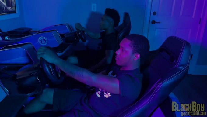 Drezzy & @Saxgotem are hanging out in the arcade room, racing. #Sax can hardly concentrate and after