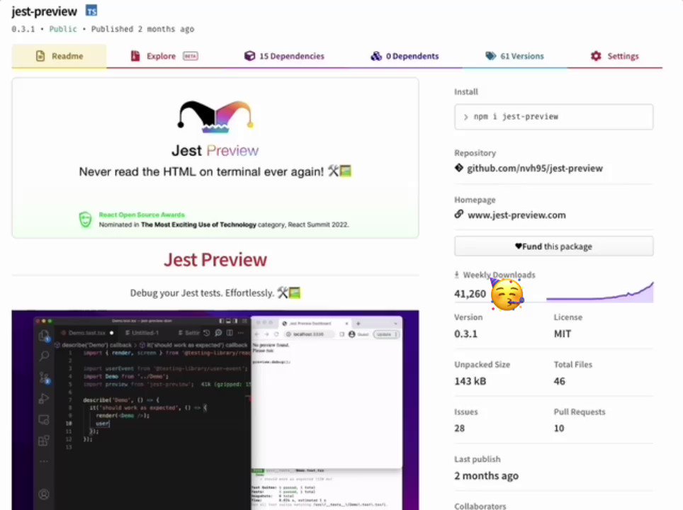 GitHub - nvh95/jest-preview: Debug your Jest tests. Effortlessly.🛠🖼