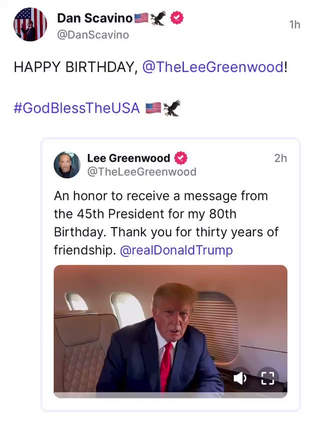 Happy Birthday wishes from President Trump to Lee Greenwood 

President Trump looking great himself 