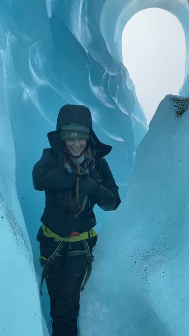 Flashing ONE boob on a glacier cave in Patagonia. If this ain&rsquo;t goals I don&rsquo;t know what is https://t