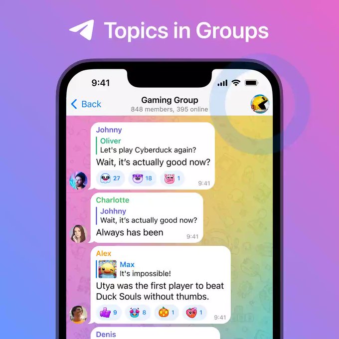 Large groups can enable topics to create separate sections for different subjects. Each topic is a standalone