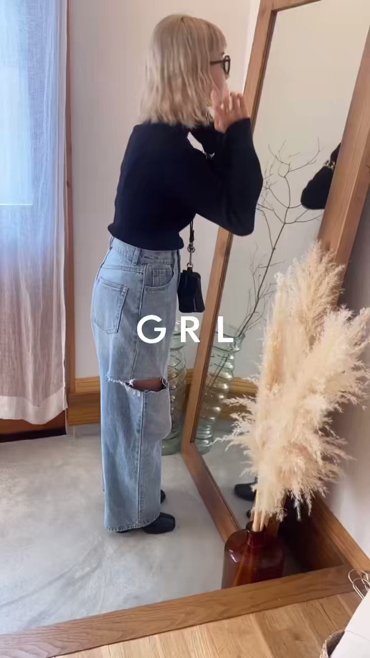 ファッションデザイナー グレイル サイドカッティングデニムパンツ