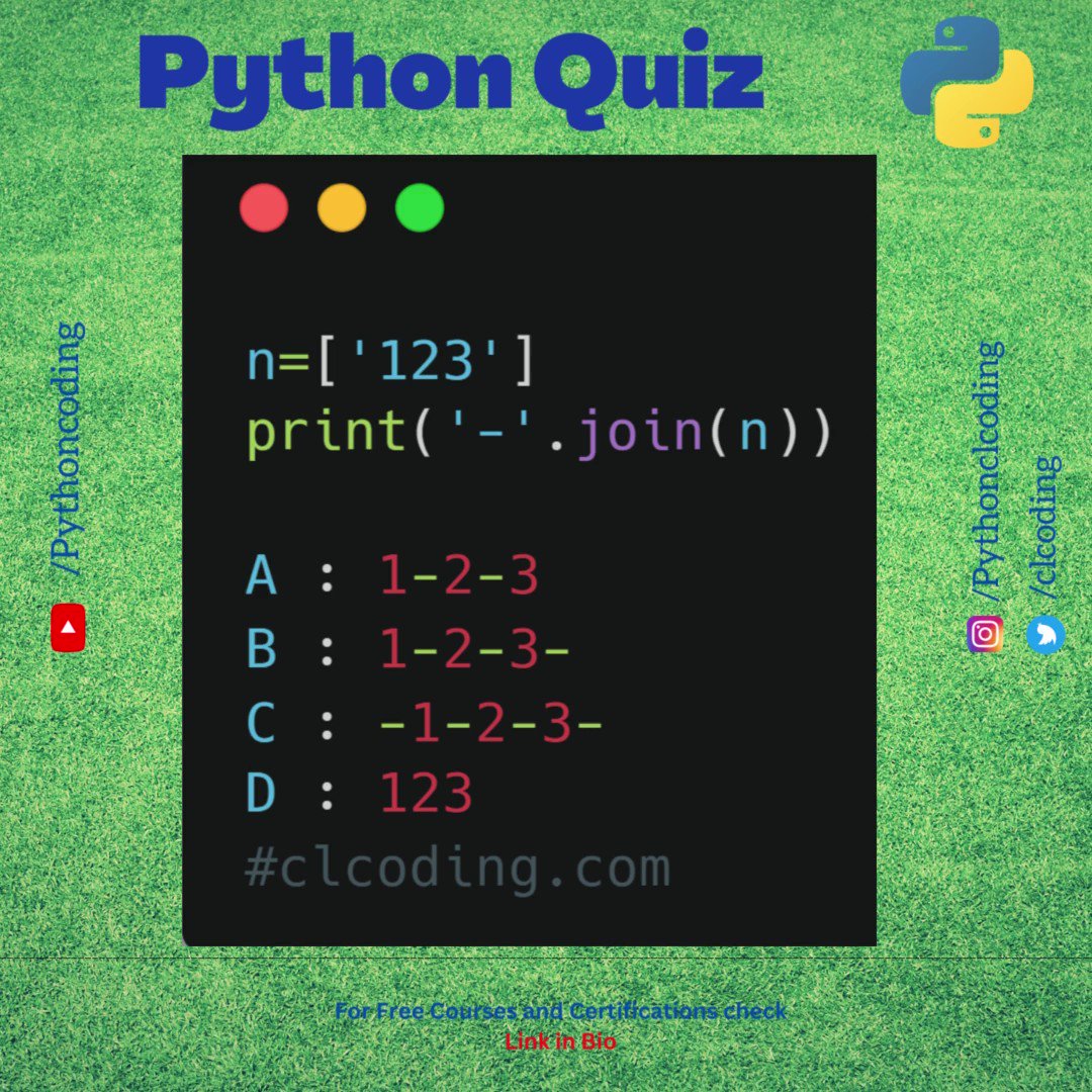 Python Coding On Twitter Python Quiz Day 14 What Is The Output Of 