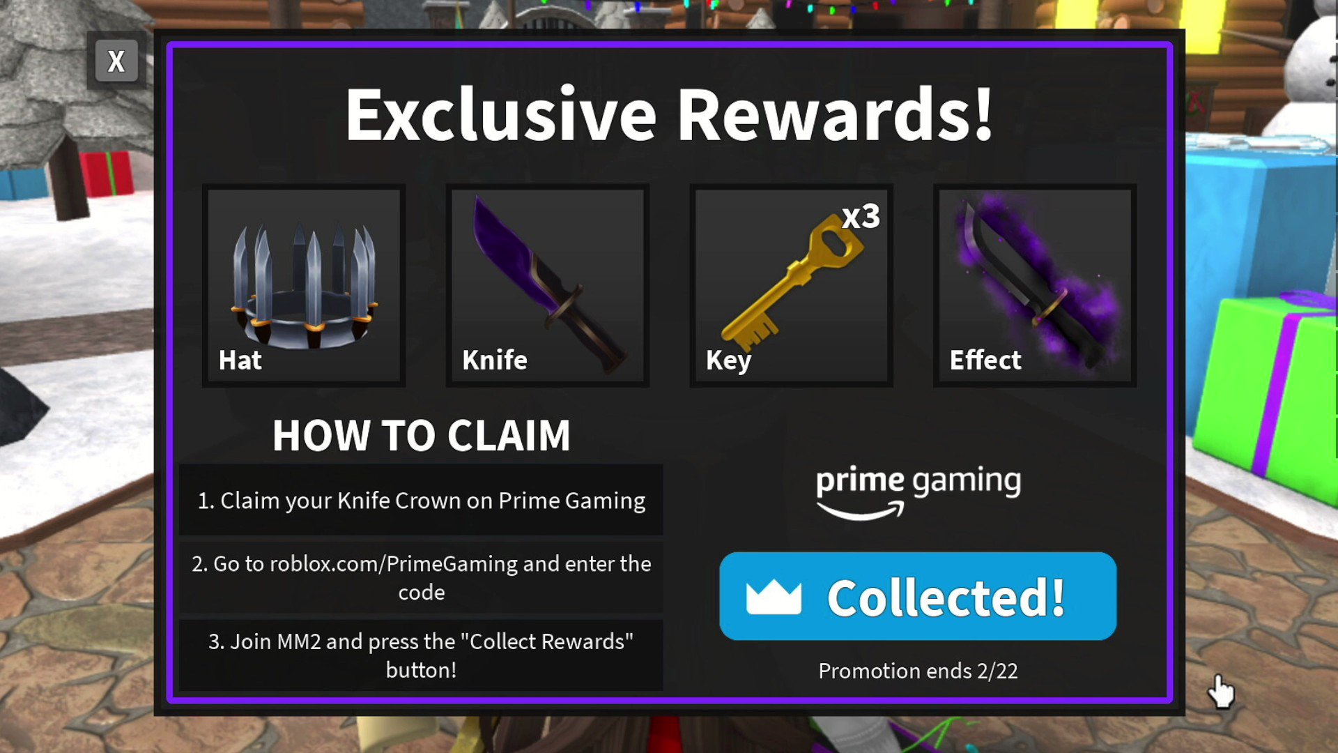 Colbe on X: We should be getting the MM2 Crown + Prime Gaming Rewards  Tomorrow! Today's the last day to get the current Prime Gaming item   / X