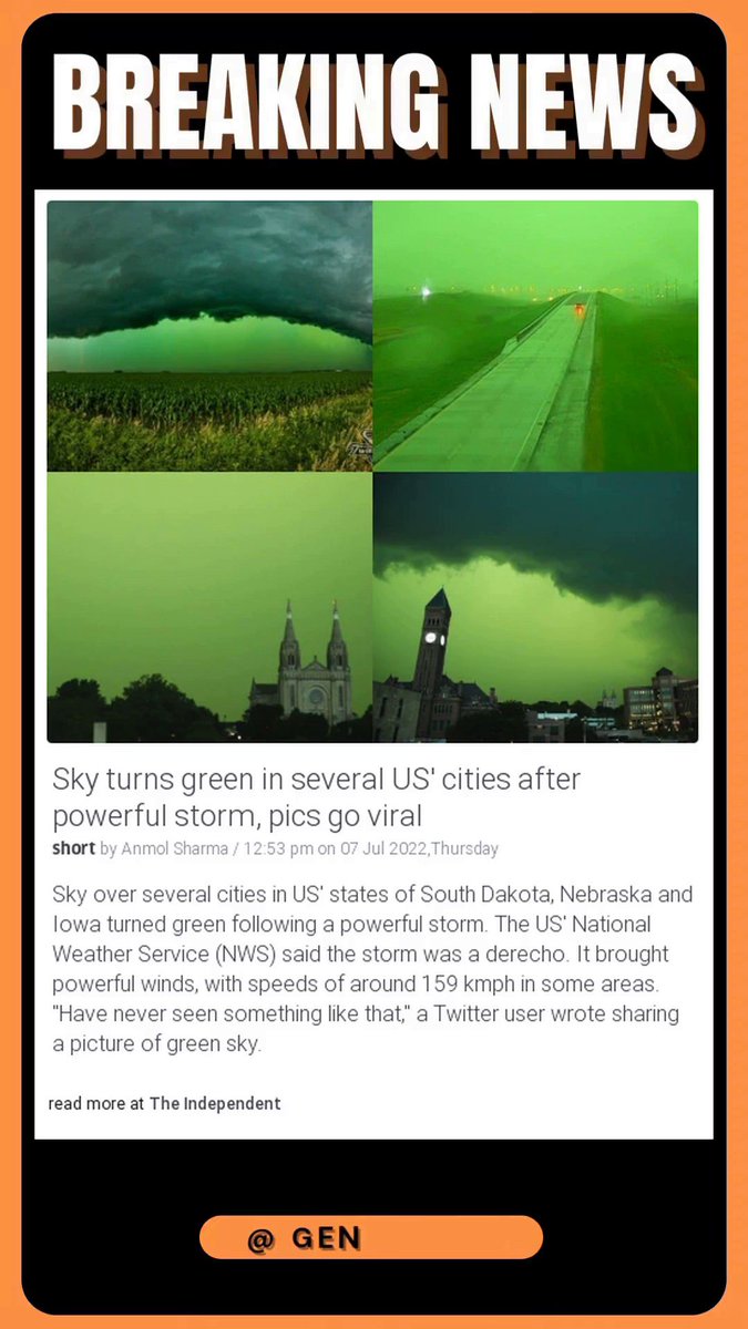 Latest News | Sky turns green in several US' cities after powerful storm, pics go viral #news #shorts #reels

Check Our Channel: https://t.co/ZiWHDz1JjJ

#Derecho #Storm #US #SouthDakota #Nebraska #Iowa #GreenSky #PowerfulWinds #NationalWeatherService #NWS #SeenSomethingLikeThat https://t.co/Du6HP3TZWw
