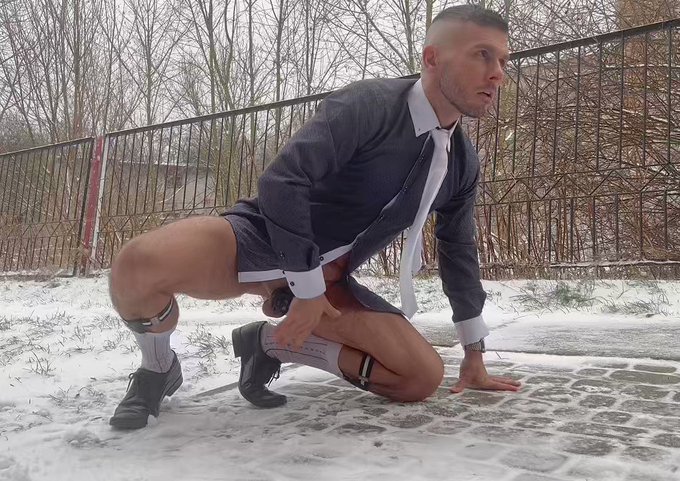 White tie and white sheer-socks / Peeing like a dog outside #lockedpenis #chasititycage #pissing #publicexhibitionist
