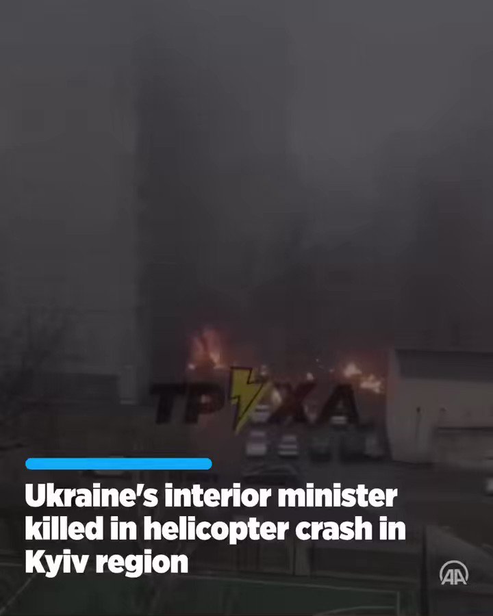 At least 18 people, including the country's interior minister, his first deputy minister and the secretary of state, were killed in a helicopter crash in the city of Brovary in Ukraine's Kyiv region on Wednesday. https://t.co/RHjReYKQLk