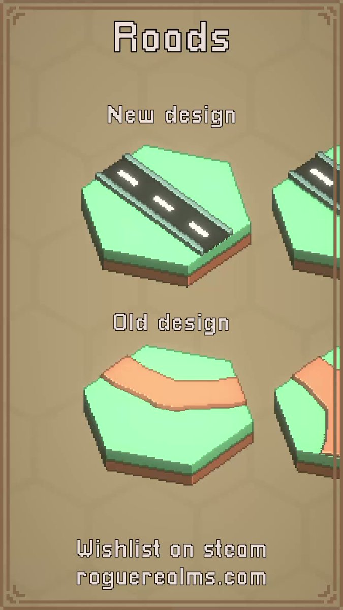 Practicing making vertical content for my game! Here is a look at the new road designs. Wishlist https://t.co/EwNtEyX3ar #unity3d #indiegame #isometric #pixelart #gamedev #games #game #steam #roguelike #turnbased #hextile #hexagon https://t.co/0bVUaVqXXH