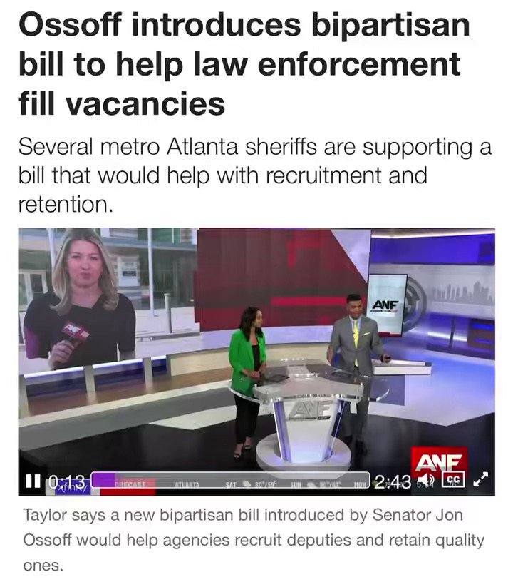 Watch as Atlanta News First covers statements from Atlanta Metropolitan sheriffs on Senator Jon Ossoff’s Filling Public Safety Vacancies Act. 

The following is the link to the full video: https://t.co/sFrEqaYUD0 (https://t.co/sFrEqaYUD0). https://t.co/EiChVjeIjt